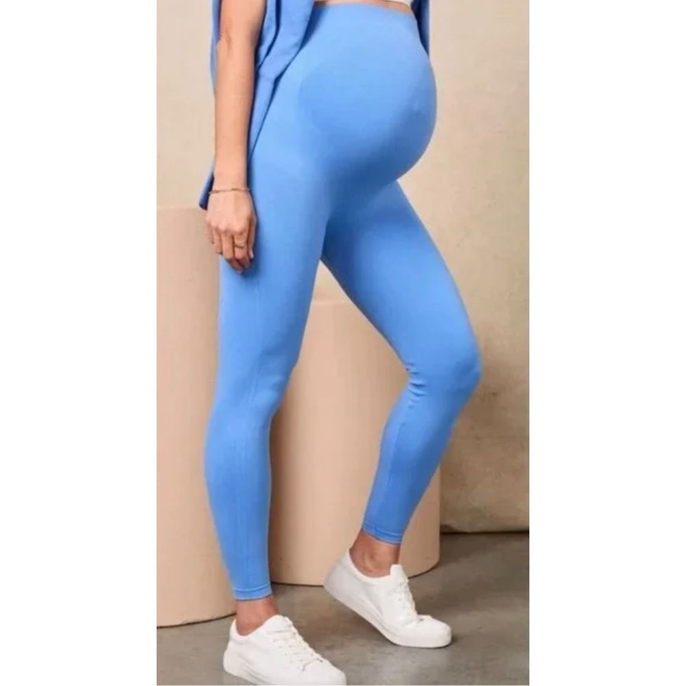 Blanqi Everyday Maternity Belly Support Leggings in Santorini Blue Size L NWT